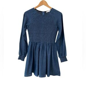 English Factory women’s smocked chambray dress Small blue western rodeo